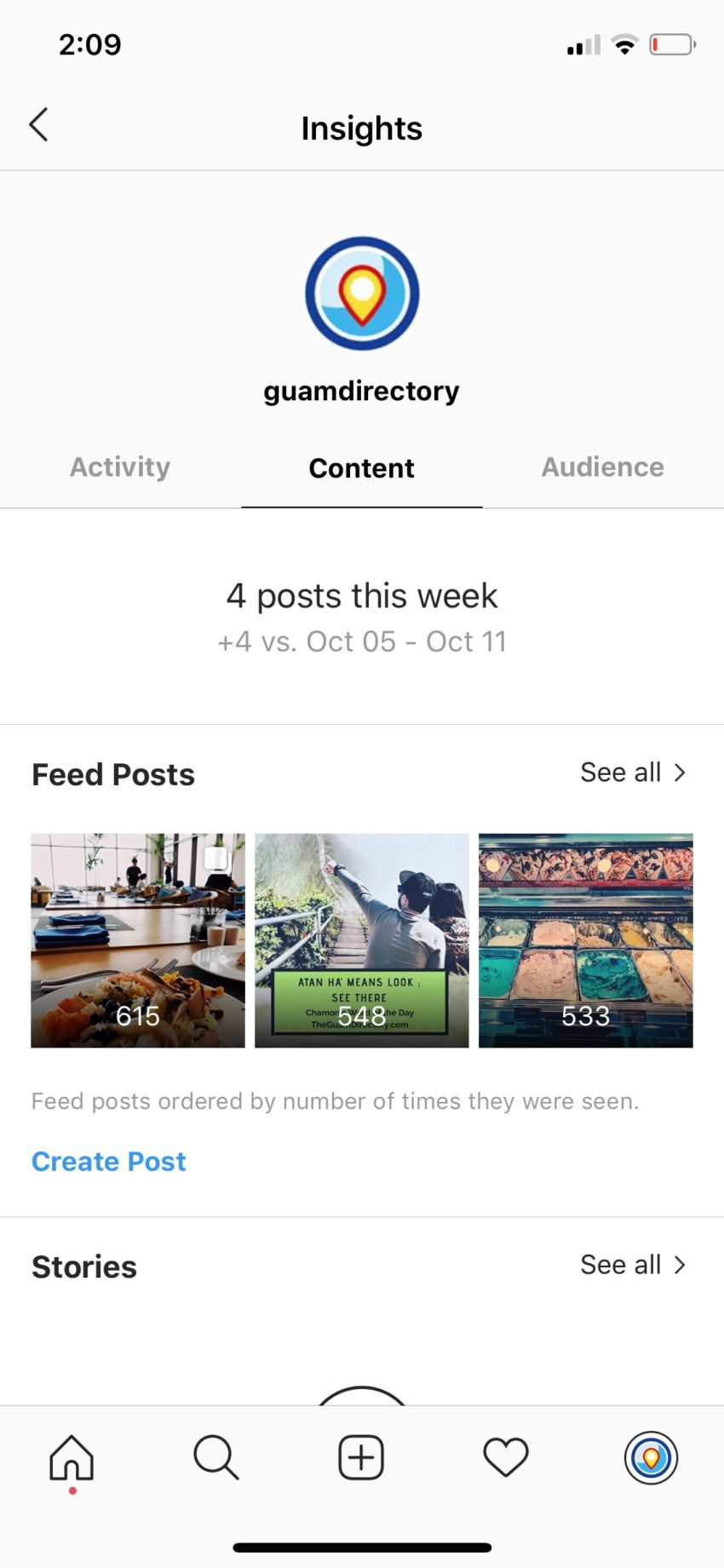 Instagram Insights Content Tab