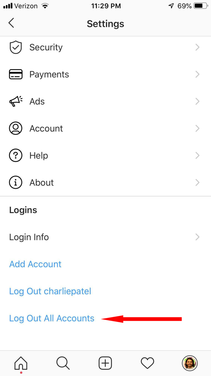 Unlink Account - Log Out All Accounts
