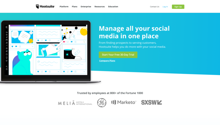 Hootsuite managing multiple social media accounts
