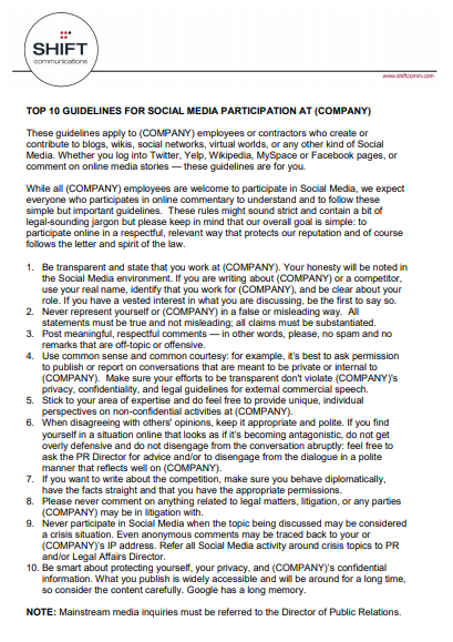How to write a Social Media Policy for your Shift Communications Adidas sample