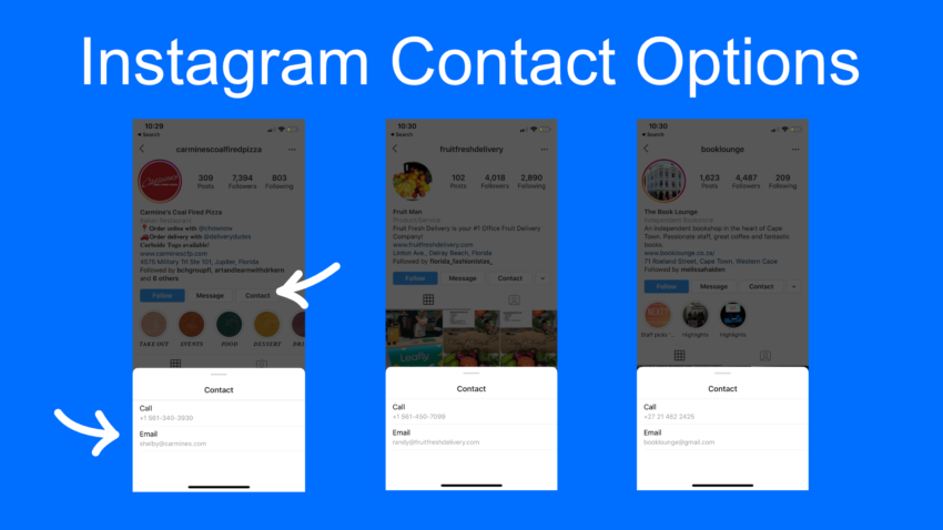 Instagram Contact Options
